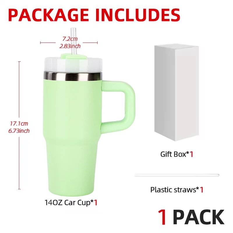 1 PACK 14OZ double wall stainless steel Vacuum tumbler with handle plastic straw camping party term begins