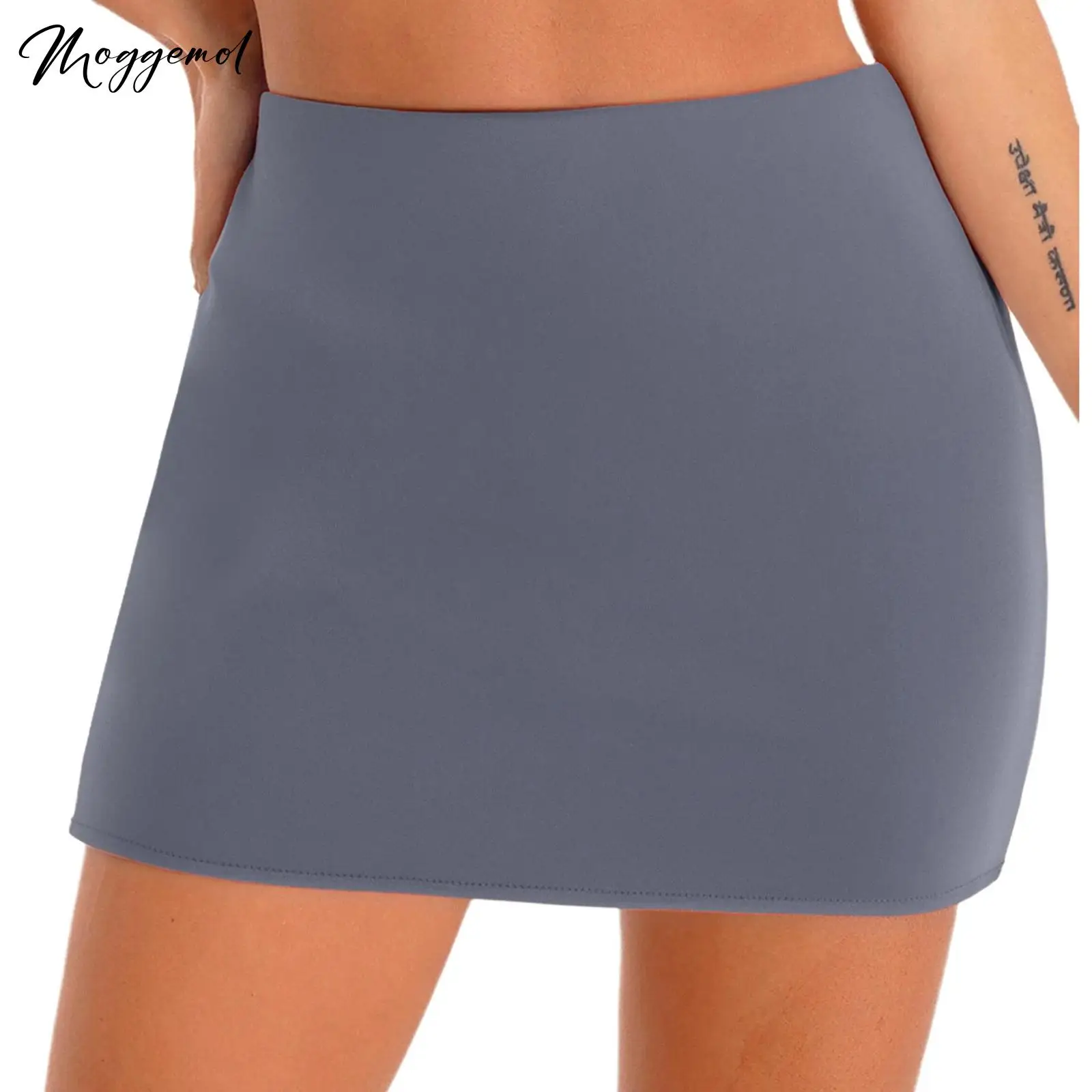 

Womens Y2K Low Rise Micro Miniskirt with Shorts Underneath Elastic Waist Solid Color Satin Pencil Bodycon Skirt for Streetwear
