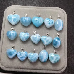 1 Pc Fengbaowu Natural Stone Dominican Republic Larimar Pendant 925 Sterling Silver Heart Oval Cabochon Water Drop Jewelry