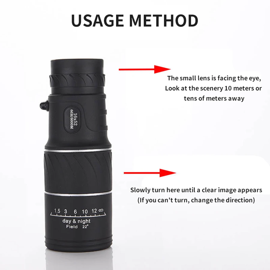 16x52 Monoculars High Power HD BAK-4 Prism Dustproof  Non-Slip Suitable For Wildlife Observation Stargazing navigation