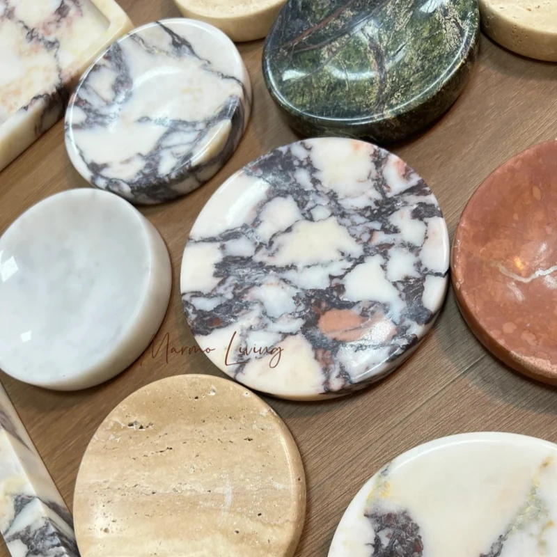 Italy Calacatta Violet Mini Marble Jewelry Tray Stone Round Coaster Round Decorative Stone Dish for Desktop Organizer - view 2