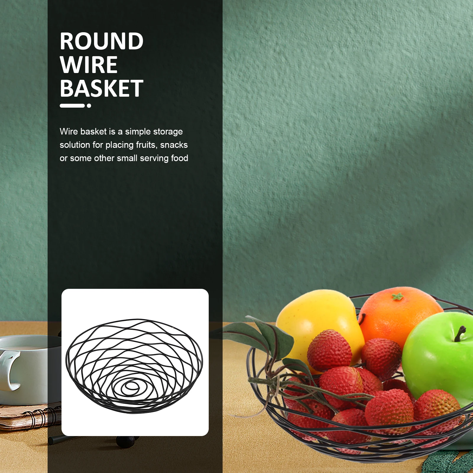 

Metal Bread Basket Black Wire Baskets for Kitchen Counter Fruit Storage Small Large Round Serving Holiday