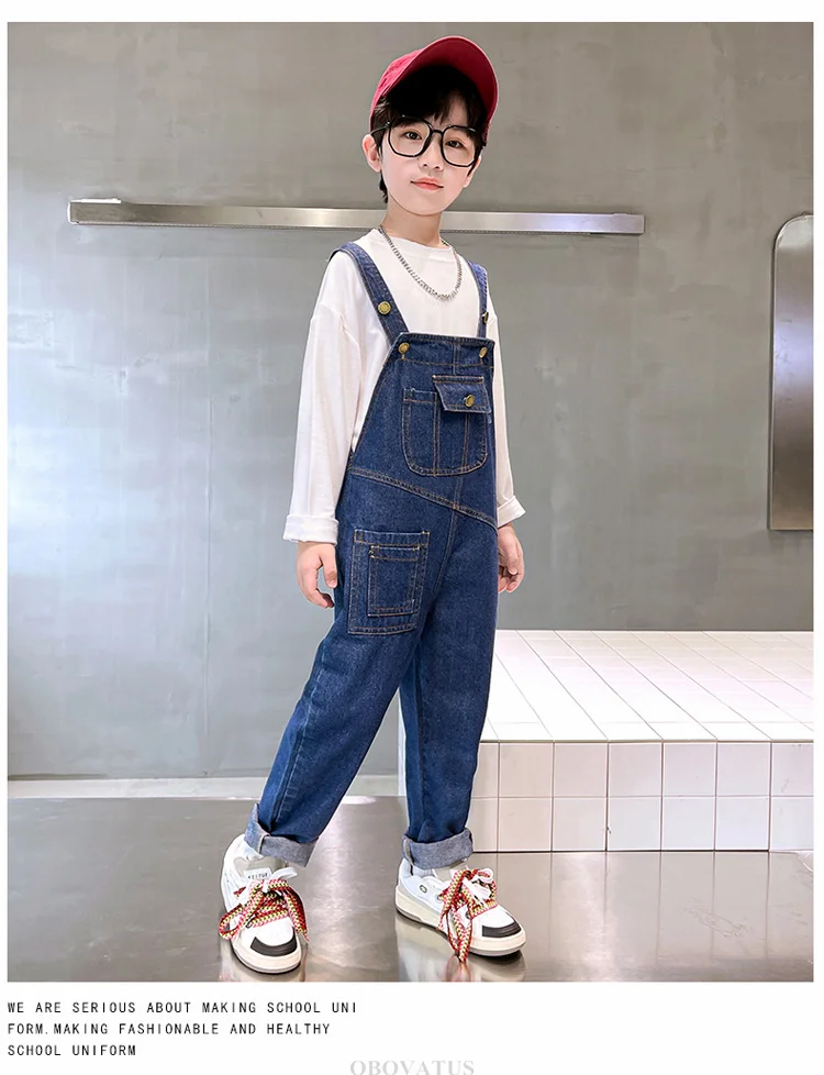 Modische Jeans-Latzhose für Jungen und Mädchen, Kinder Retro Dunkelblau Jeans-Overall mit Trägern, Coole Streetwear Latzhose für Kinder – Detail 7