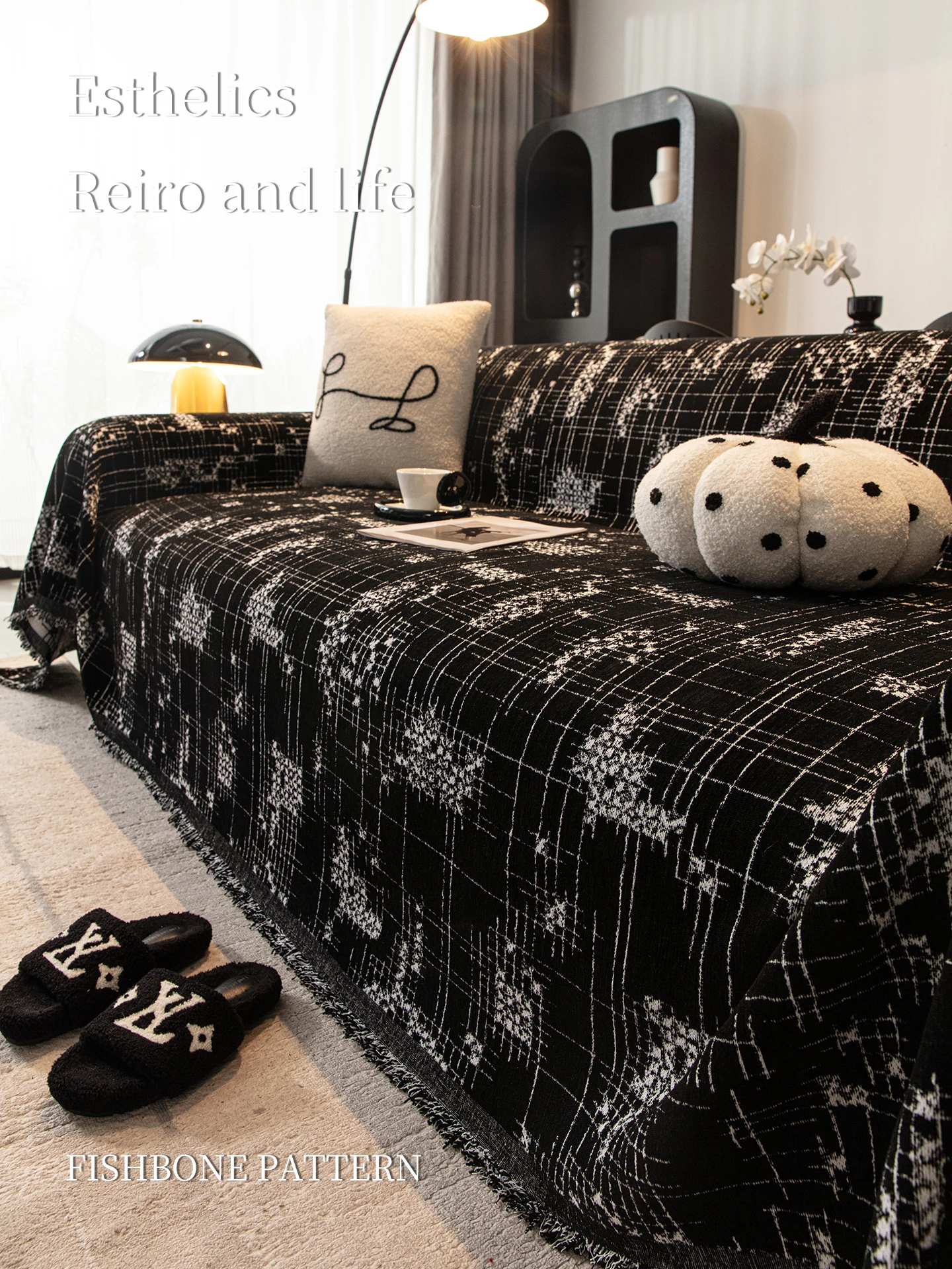 غطاء أريكة أسود سميك مقاوم للقطط، غطاء كامل من الشنيل لشكل L وواقي قابل للعكس بمقعد 2/3/4 #5