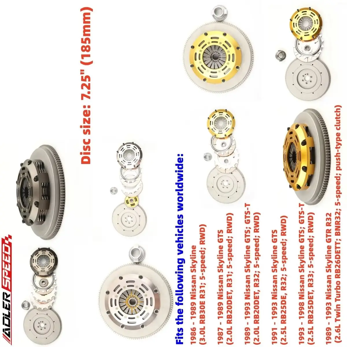 

ADLERSPEED Racing/ Street /Sprung/Clutch Single/Twin/Triple Disc Kit For Nissan Skyline GTS;GTS-T;GTR R32 RB20DET RB25DET RB26DE