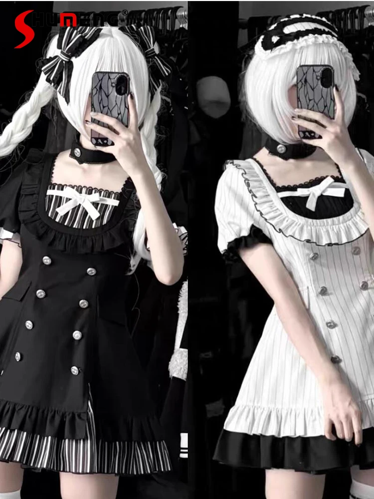 

Japanese Subculture Lolita Dress Girl's Mass-Produced Mine Sweet Cool Striped Dress Women's Elegant Cla Daily Short Sleeve Op