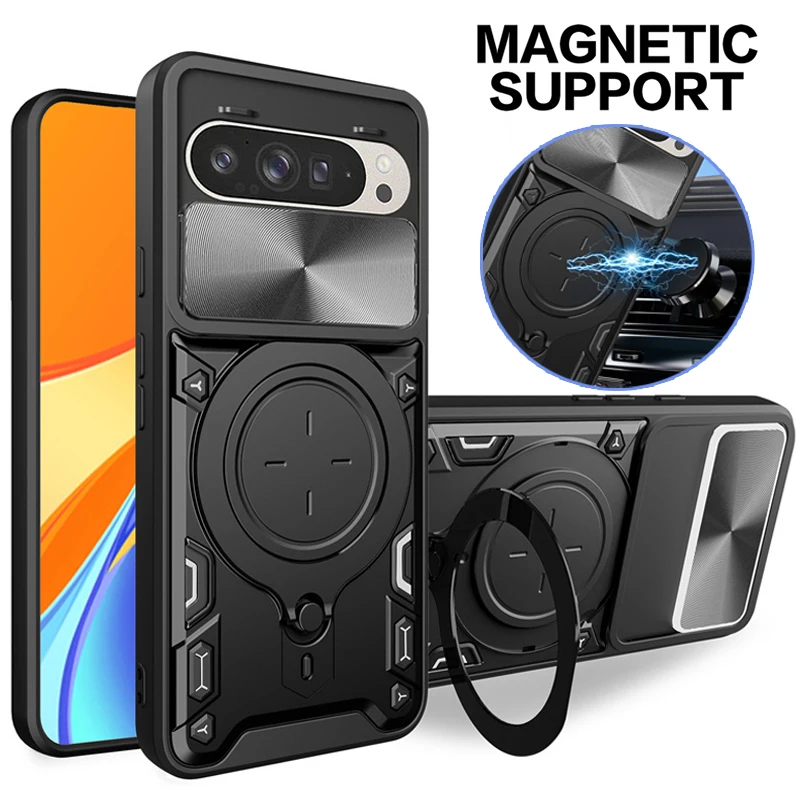 Funda Armor With Ring Stand For Google Pixel 9 Pro XL Case Car Magnetic Holder Back Cover For Pixel 9 9Pro 9ProXL Lens Protect