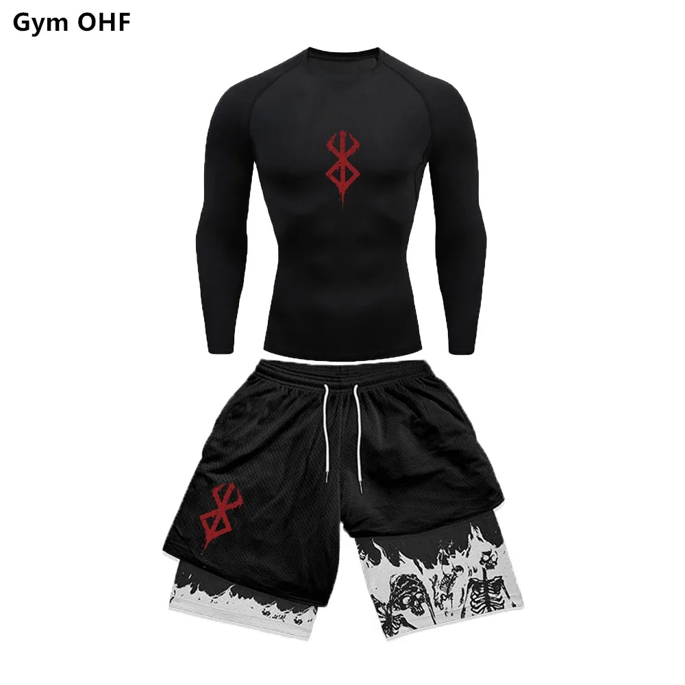 2Pcs/set Berserk Anime Sports Suit Guts Patterns Breathable Quick Drying Fitness Suit Running Training Fitness Shorts view 4