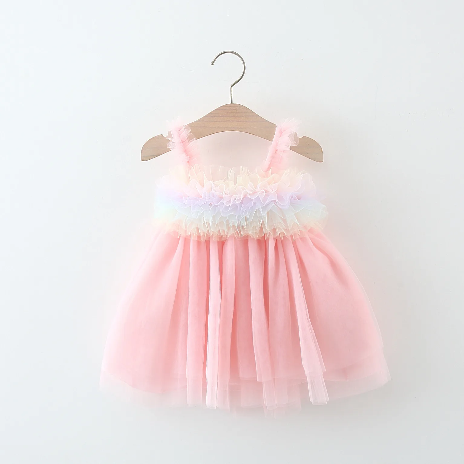 

Summer 2024 New Multicolored Mesh Stitched Small Dress for Girls Princess Slip Dress