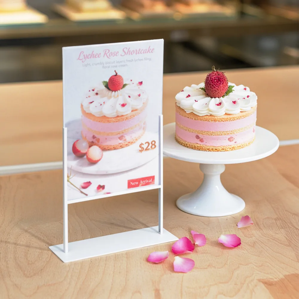   بطاقة طاولة أكريليك مقاس A4، حامل عرض قابل للسحب من الأكريليك الشفاف على الوجهين، حامل قائمة أسعار الإعلانات لسطح المكتب