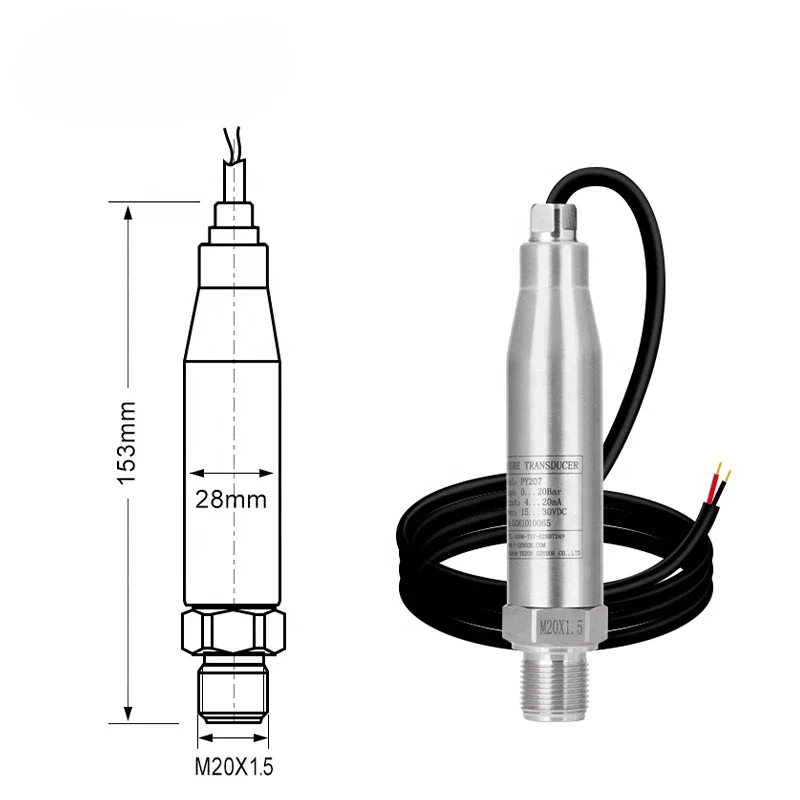 PY207 IP68 Waterproof Pressure Transmitter 420mA Underwater Pressure Level Sensor for Outdoor Measurement