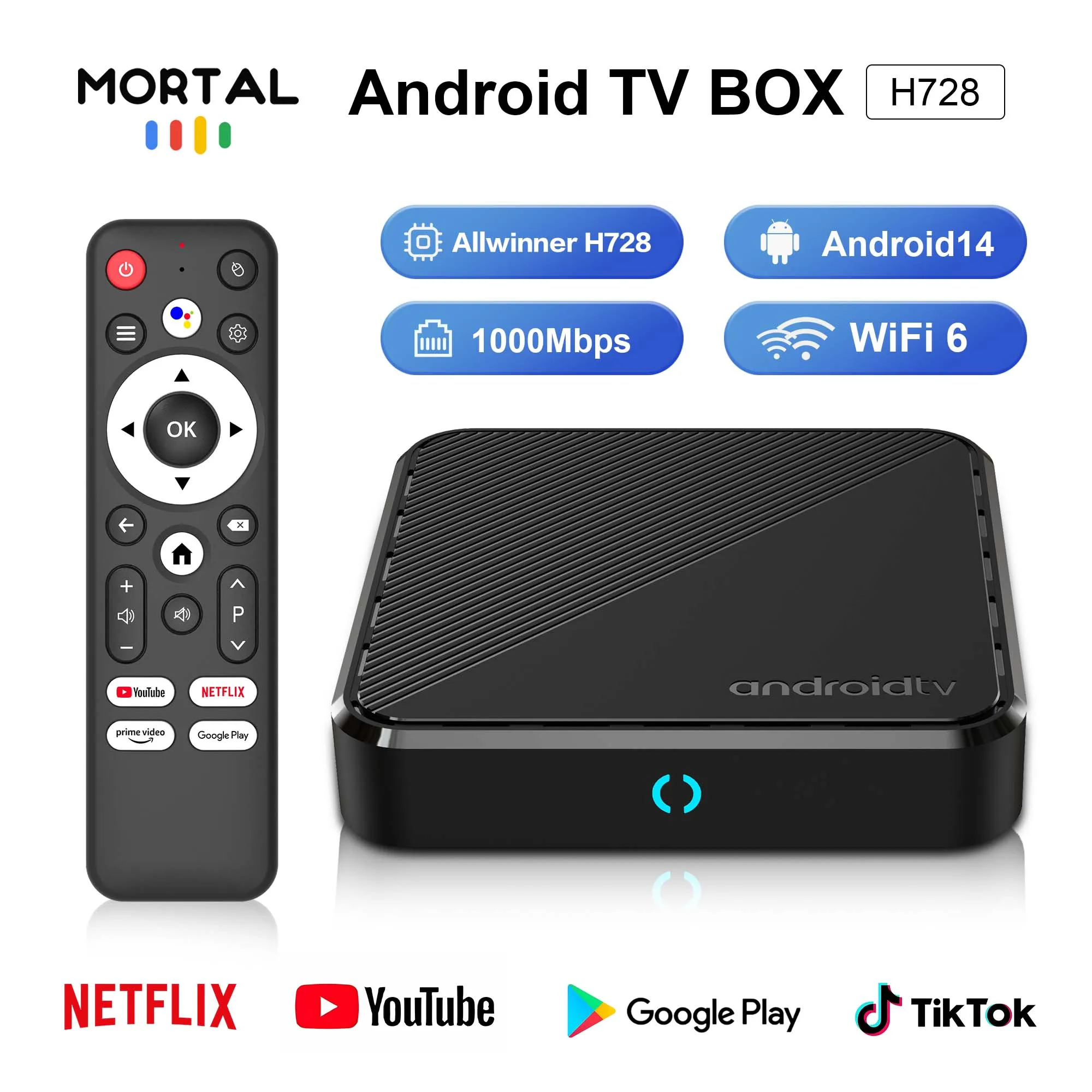 Android 14 TV-Box Smart Home Theater Mortal H728 BT5.4 Allwinner H728 Octa-Core-Chip Wifi 6 1000M