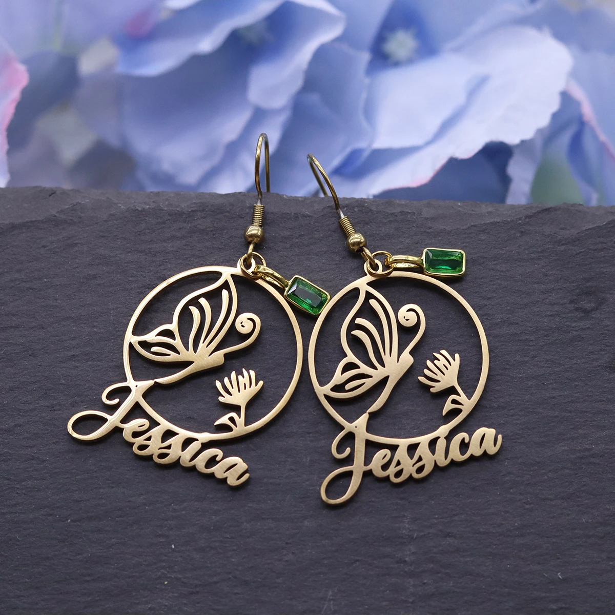 Chandler Personalized Name Butterfly Earrings, Retro Floral Design, Thoughtful Spring & Birthday Gift for Her