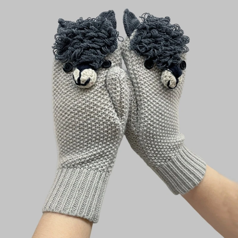 Soft Gloves Thermally Insulation For Cold Weather Comfortable Handwear Acrylic Mittens Cartoon Animal Winter Gloves