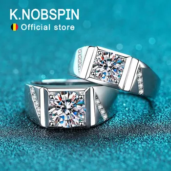 Knobspin D VVS1 Moissanite Men&#x27;s Ring GRA Certified Diamond Sparkling Wedding Band Original 925 Sterling Silver Plated 18k Rings