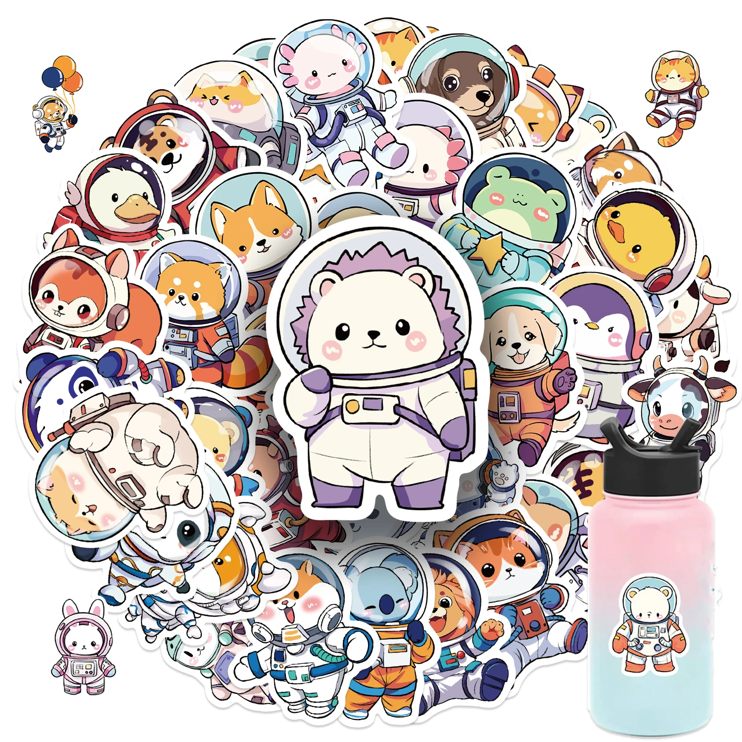 50 Uds. De pegatinas de astronautas de animales, perfectas para ordenadores portátiles, teléfonos, libros, monopatines, cascos, pegatina de grafiti para motocicleta