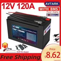 2024 Upgraded LiFePO4 Lithium Battery 12V 120Ah Portable Rechargeable Battery Built-in Power display Port Charging