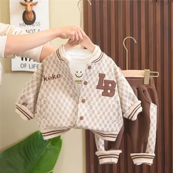 Korean Baby Spring 12 To 18 Months Boy Clothing Sets 2024 New Full Letter Printed Cardigan Coats + T-shirts + Pants Boys Suit