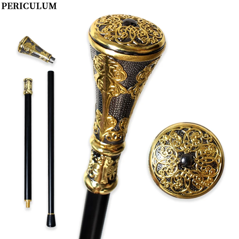 Victorian Black Gold Floral Carved Walking Cane with Detachable Handle Men Women Cosplay Prop Walking Stick