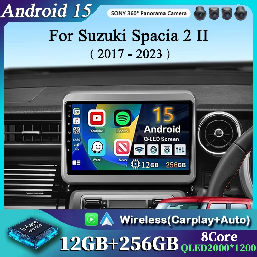 

Для Suzuki Spacia 2 II 2017-2023 2K 12 + 256 QLED Android 15 CarPlay Автомобильный радиоприемник Мультимедийный видеоплеер GPS стерео головное устройство 4G
