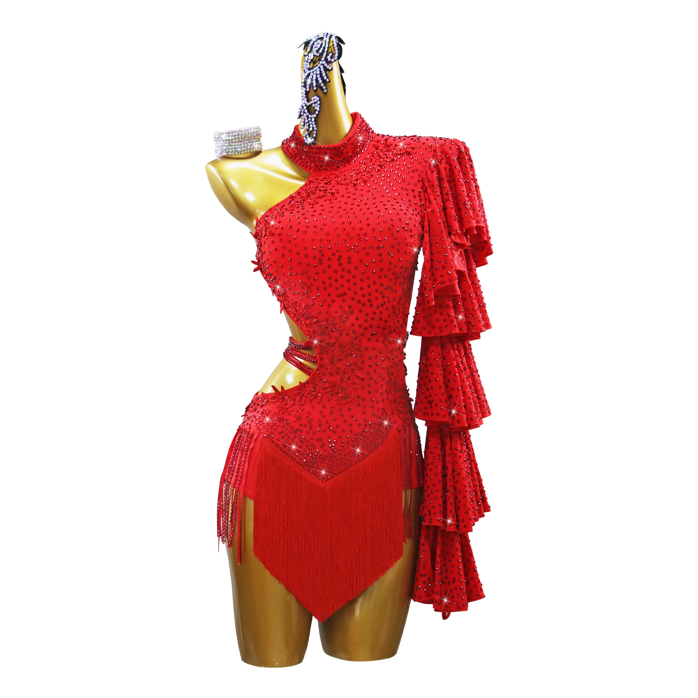 Latin vrouw dansjurk volwassen kostuum meisjes prom sexy podiumpak 2026 jonge outfit Amerikaanse sport feestavond strass-kleding - afbeelding 2