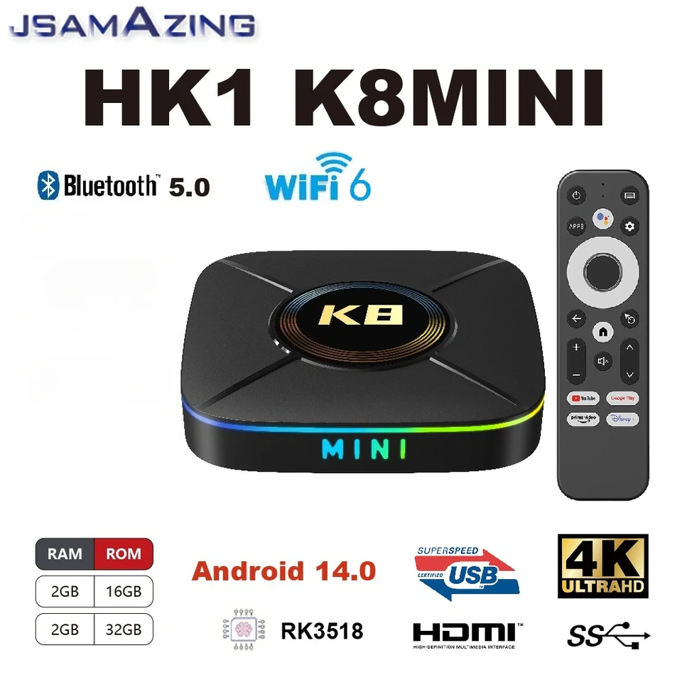 HK1 K8mini Smart Android 14.0 Smart TV BOX WIFI6 RK3518 ARM Cortex