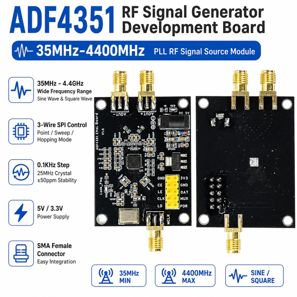 ADF4351 Development Board, 35MHz–4.4GHz RF Signal Generator Module, RF Signal Source Module, Supporting Three-Wire SPI Control