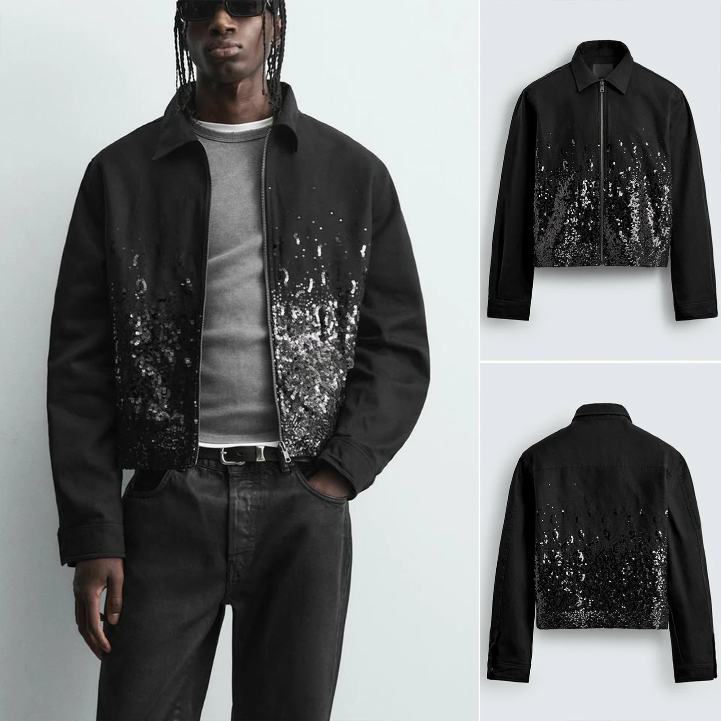 

Новый зимний мужской воротник на молнии, длинный све, adient, украшенный бусинами, верхняя одежда Jaet, повседневная одежда-стойка из полиэфирного волокна...