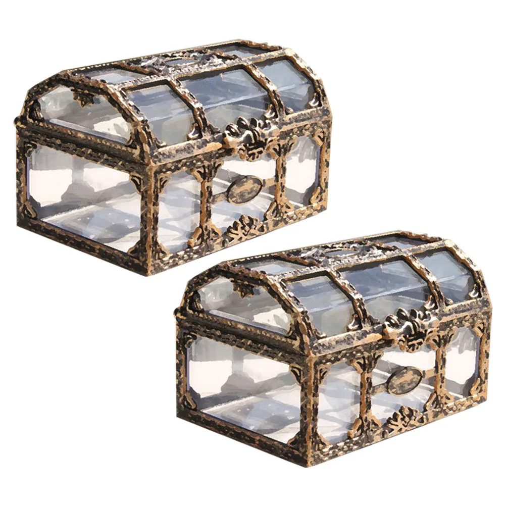

2Pcs Clear Plastic Treasure Chest Compact Storage Box for Jewelry Or Classroom Use Versatile Decorative Display Case for Home