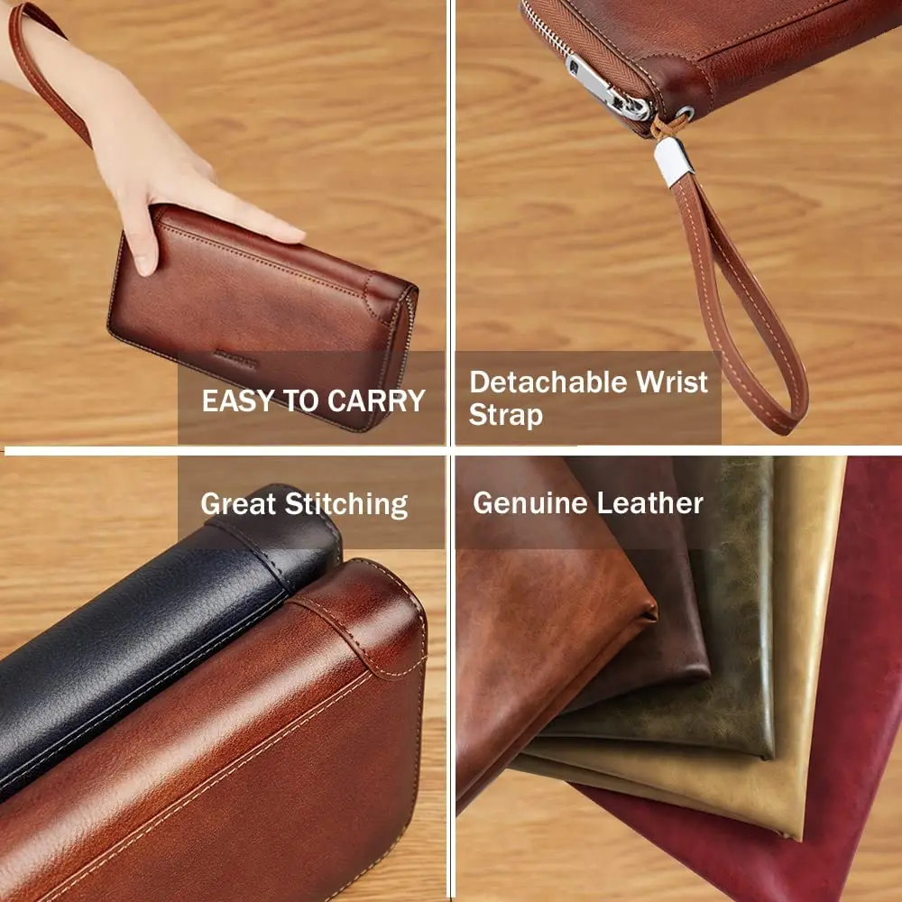 VANNANBA Long Zipper Wallet for Men RFID Blocking Leather Wallet Large Capacity Credit Card Holder with Gift Box(Dark Blue)