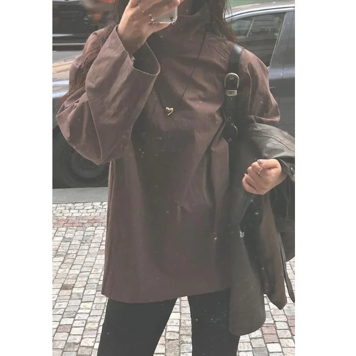 Unique Design Long Sleeve Button Decorated Front Back Wear Shirt Versatile Shoulder Length Chinese Style Women's Fashion Top