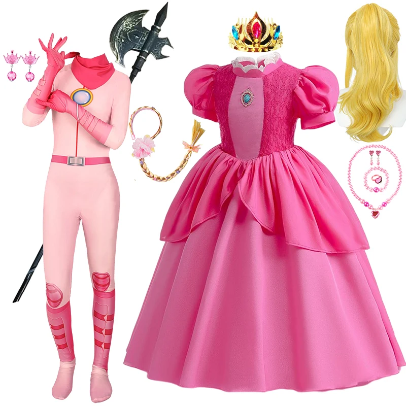 

Fancy Peach Princess Dress Girls Cosplay Disguise Carnival Deluxe Anime Costume Toddler Kids Jumpsuits Party Gowns Clothes 2-10T