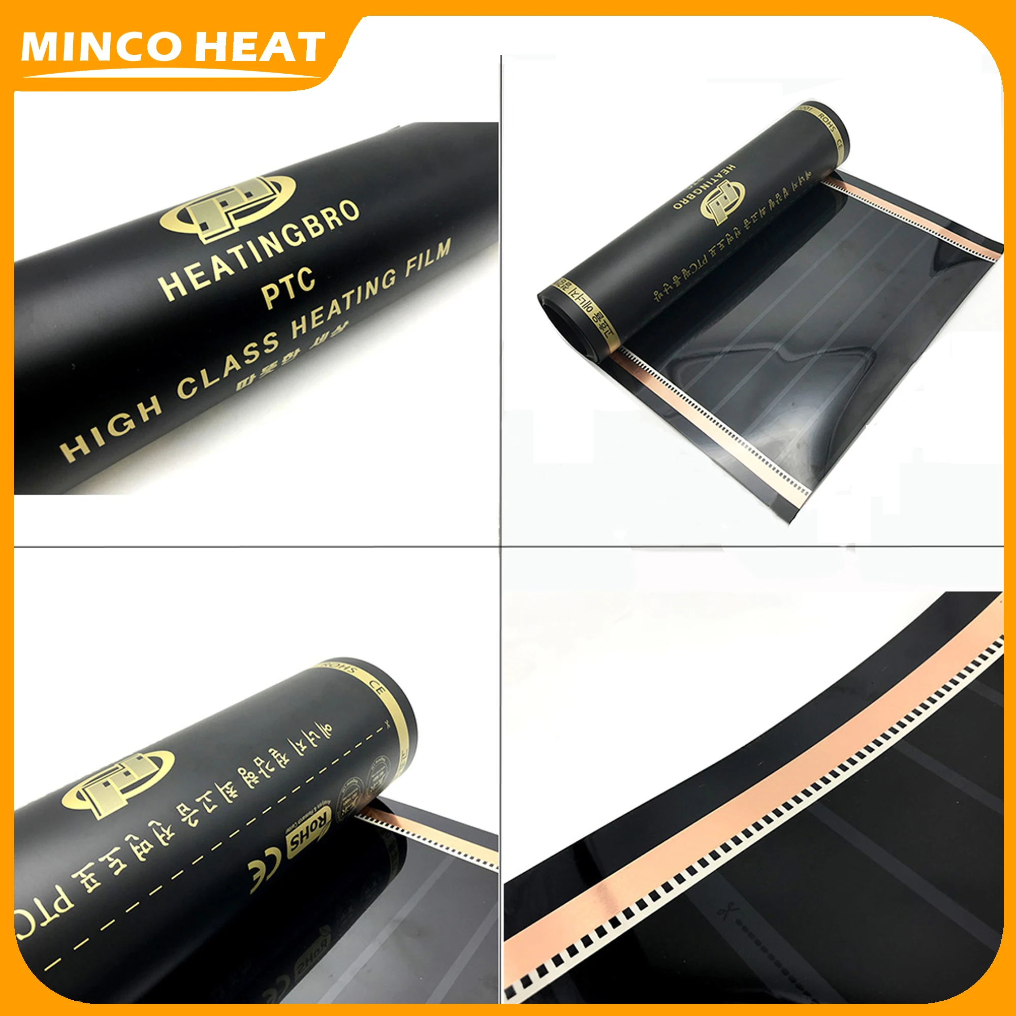 Minco Heat-película calefactora infrarroja para suelo radiante, 50cm de ancho, AC220V, 240w/m2, grafeno, PTC, hecha en Corea