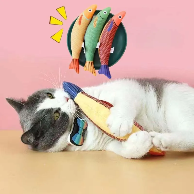 Cat Chew Plush Squeaky Toy Interactive Catnip Simulated Fish Bite-resistant Kitten Toy Teeth Cleaning Cat Supplies Accessories