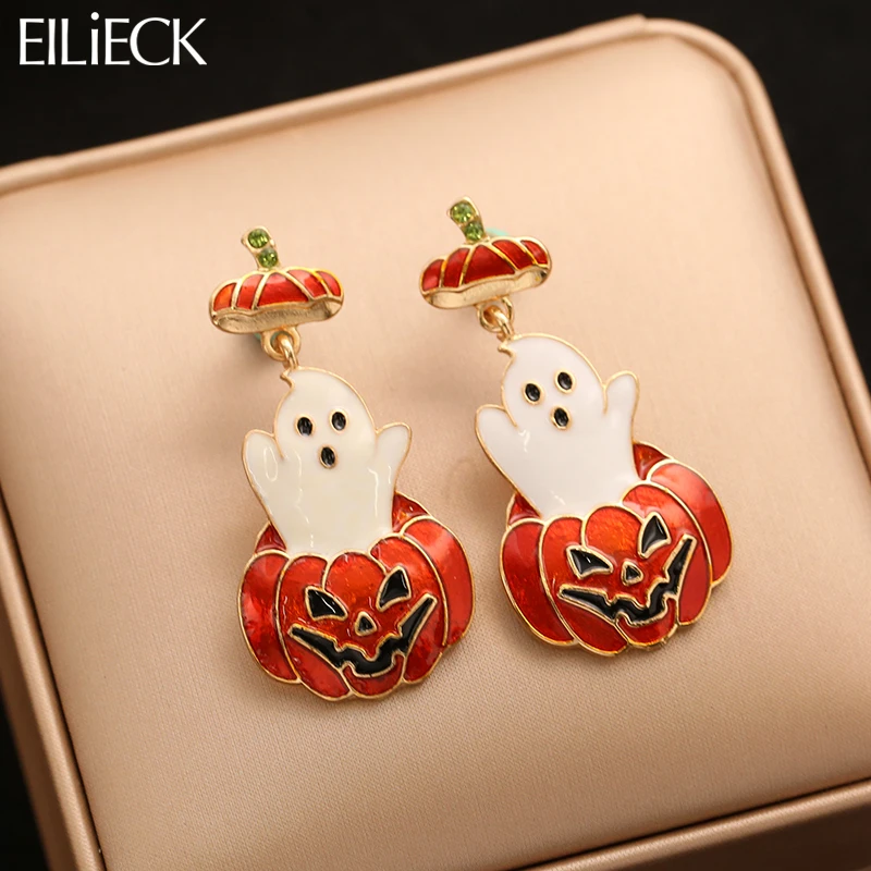 

EILIECK New Creative Halloween Pumpkin Ghost Long Pendant Earrings For Women Fashion Fun Ear Dangle Jewelry Holiday Gift Party
