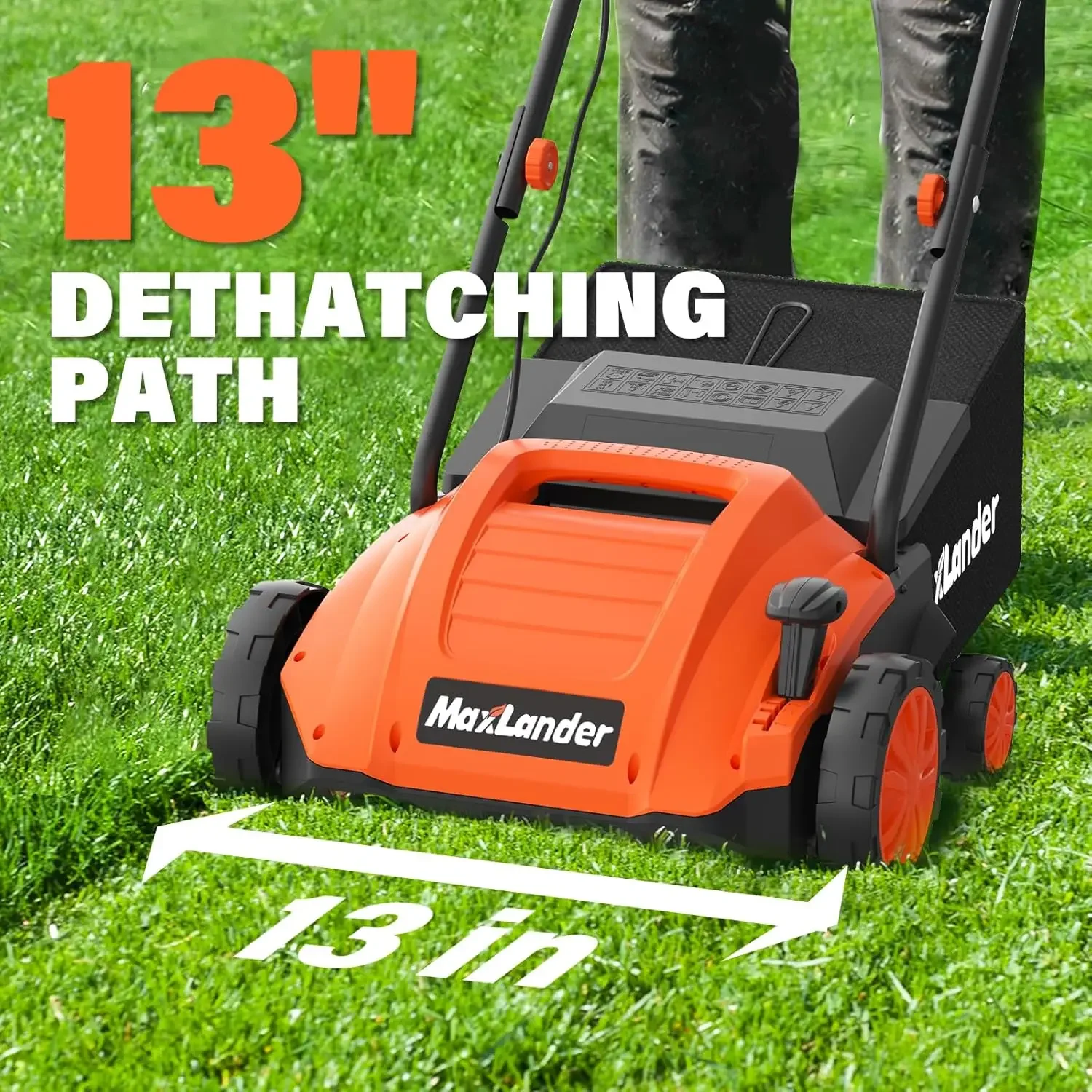 

Electric Dethatcher and Scarifier, 13 12Amp 2-in-1Lawn Dethatcher with 4-Position Depth Adjustment, 30L Removable Collection Bag