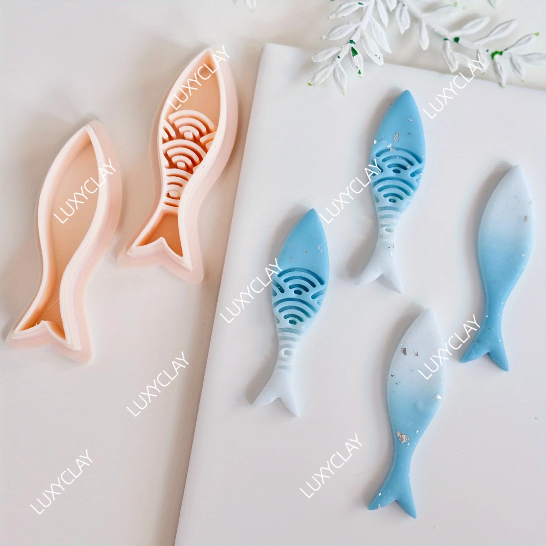2pcs Embossed Sardine Polymer Clay Cutter & Stamp for Earring & Jewelry Making, Long Skinny Fish Clay Molds for Pendant Making - view 3