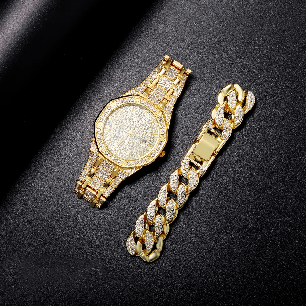 

Iced Out Watch for Men Gold Watch Hip Hop Fashion Cool Bling Bling Diamond Luxury Mens Watch Quartz Wristwatches Dropshipping