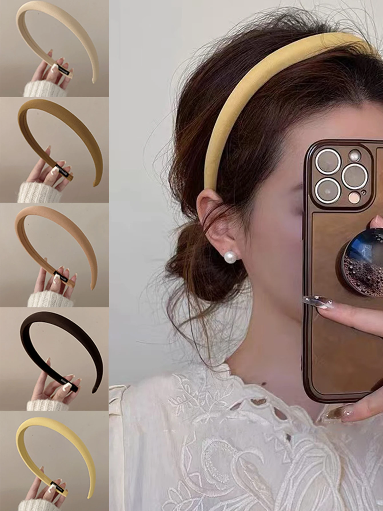 5 قطع من ربطة شعر رفيعة بلون الحلوى للسيدات للخريف مزخرفة جديدة بلون سادة وحفلات يومية بسيطة