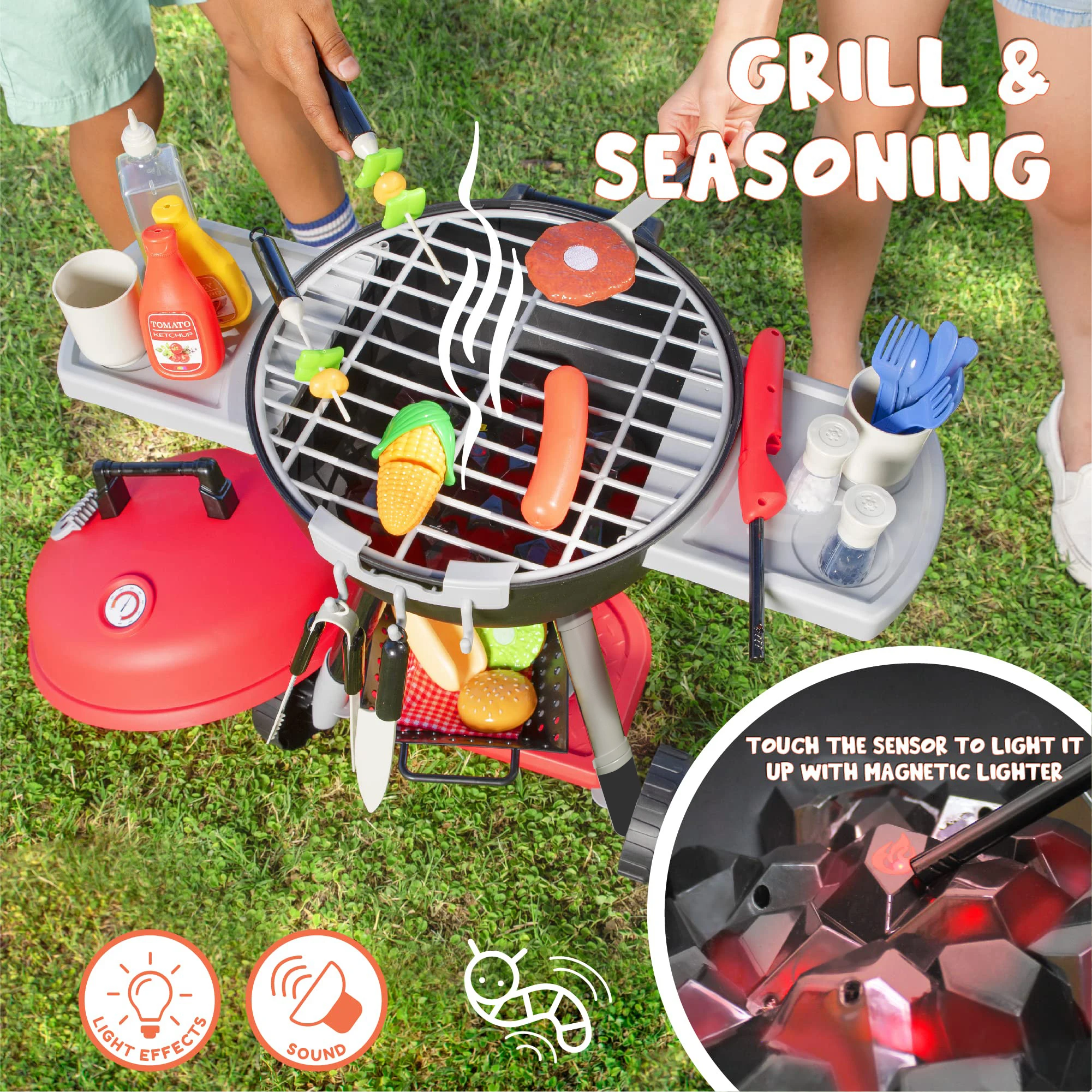 25 PCS Little Chef Kitchen Toy Set - Interactive BBQ Grill Playset with Cooking Utensils, Play Food, and Accessories for Kids, I