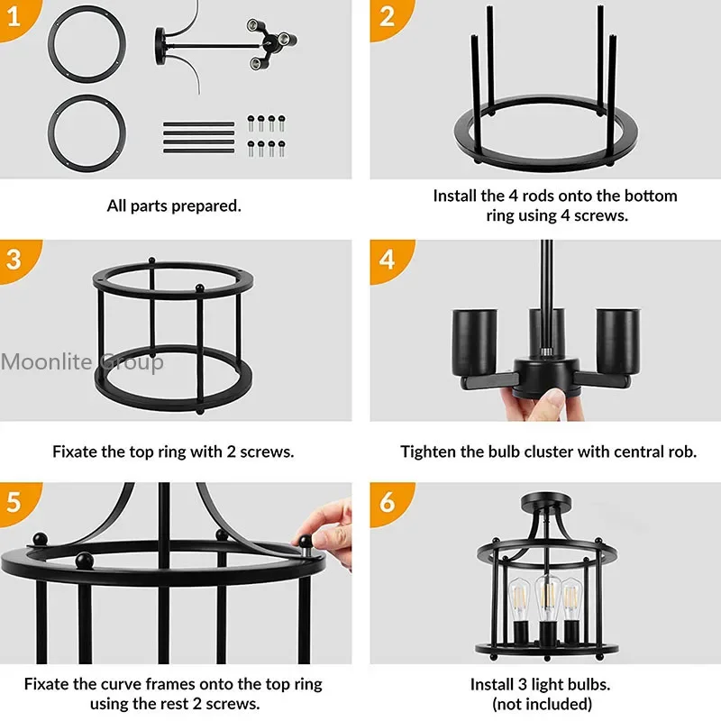Retro American Wrought Iron Ceiling Black Industrial  Three Head Chandelier Dining Room Bedroom Chandelier Led Ceiling Light