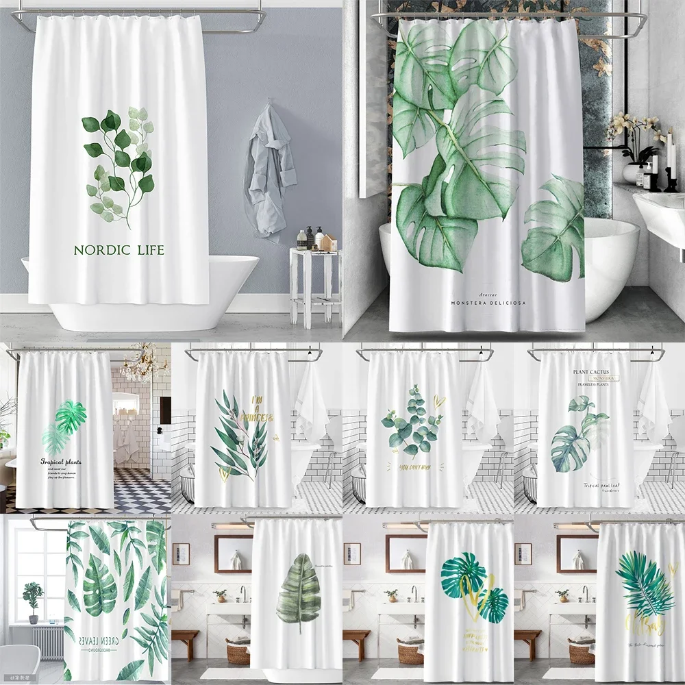 Tropical Green Plant Shower Curtain Leaves Printed Washable Bath Curtain Waterproof Polyester Fabric Bathroom Accessories Modern