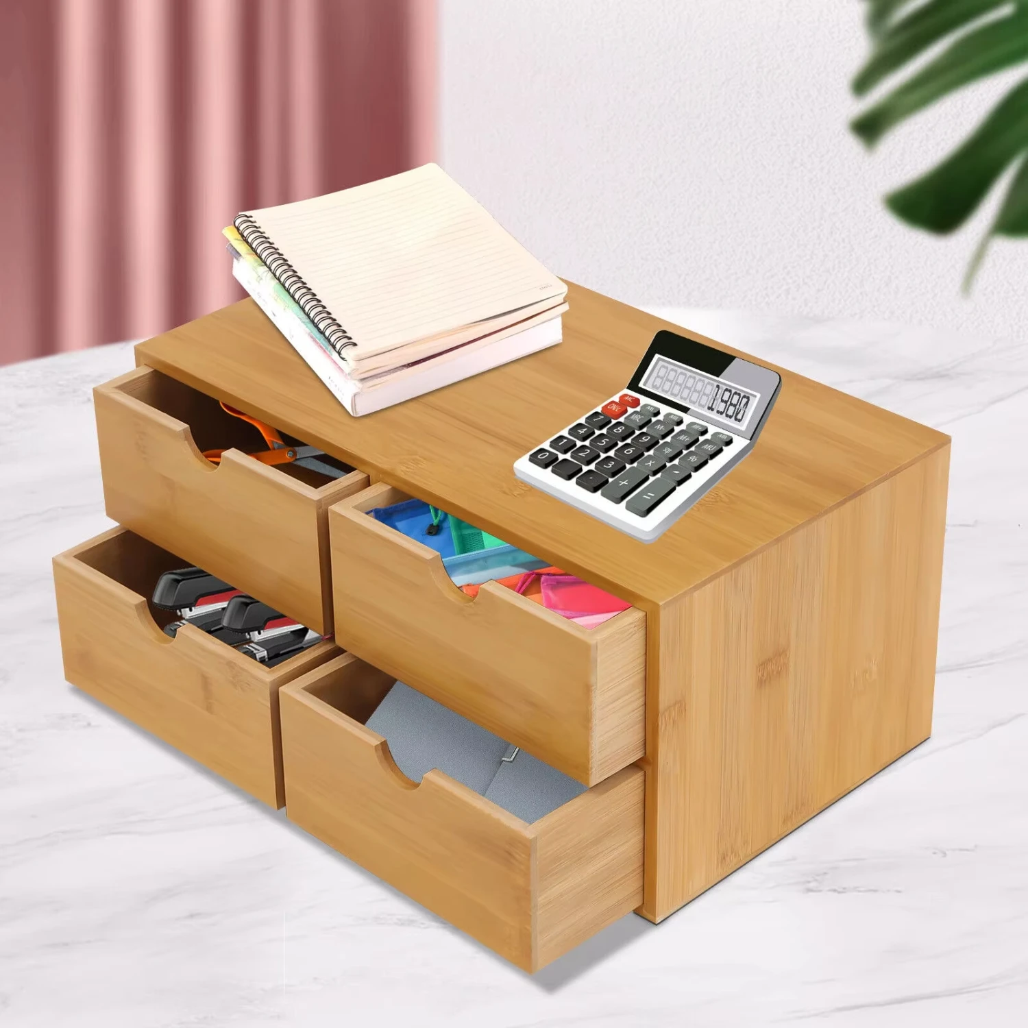 Box Bamboo Table  Box with 4 Drawers Office Household Supplies - Mini mirror Baby room decoration Decorative wall mirror Miror