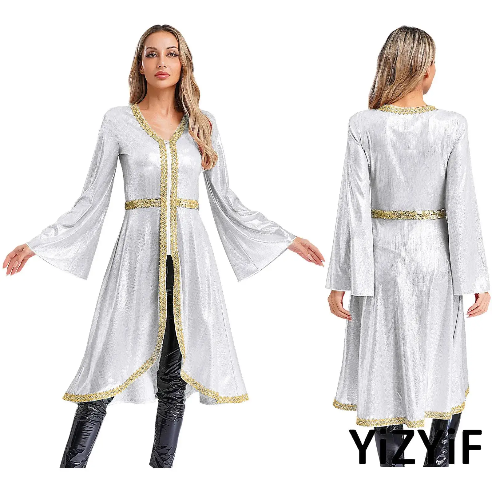 

Luxury Muslim Dubai Women Abaya Dress Long Sleeve High Waist Embroidery Dress Kaftan Dress for Role Play Muslim Cosplay Costume