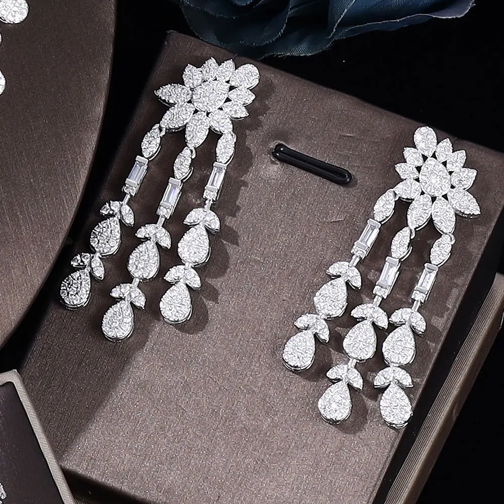 

Роскошный нигерийский Дубай, 4 шт., большой комплект свадебных украшений, белый кубический цирконий, ожерелье с кисточками, серьги для свадебного выпускного вечера, аксессуары