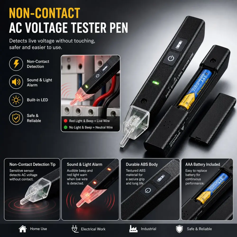 Non Contact Tester Voltage Tester Pen LED Light ABS Plastic Electrical Tester Pen Sound Alarm Live Wire Testing