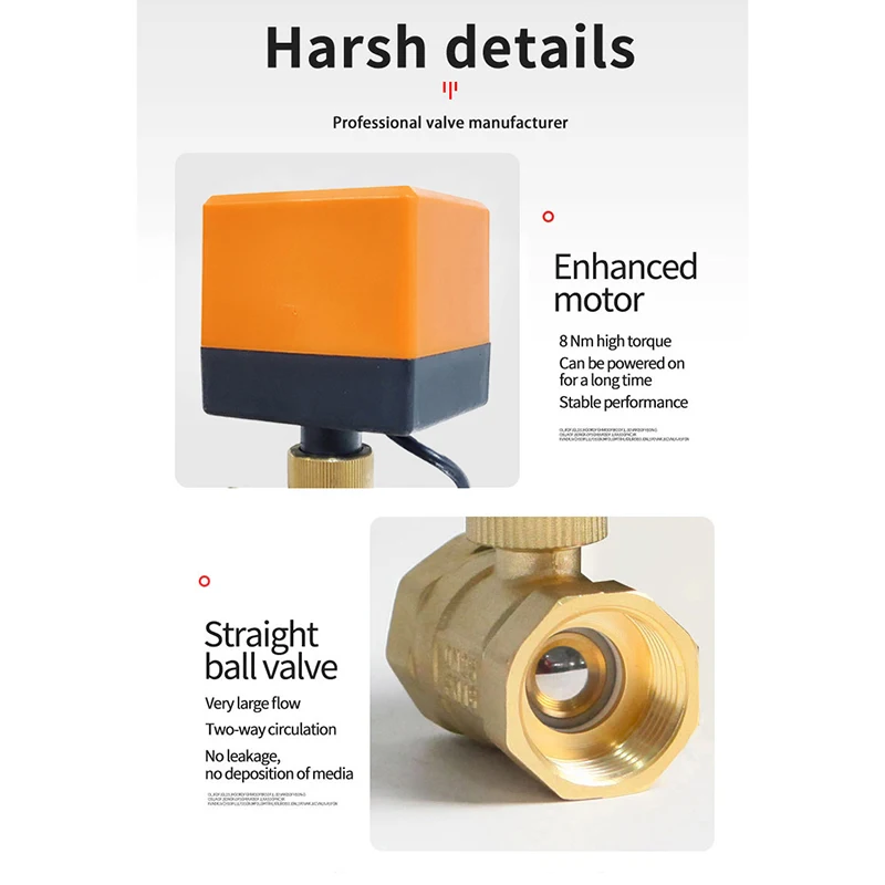 Motorized Ball Valve Brass Three-Wire two-control Three-Wire one-control 220V 24V 12V AC/DC Alternative Electric Solenoid Valve