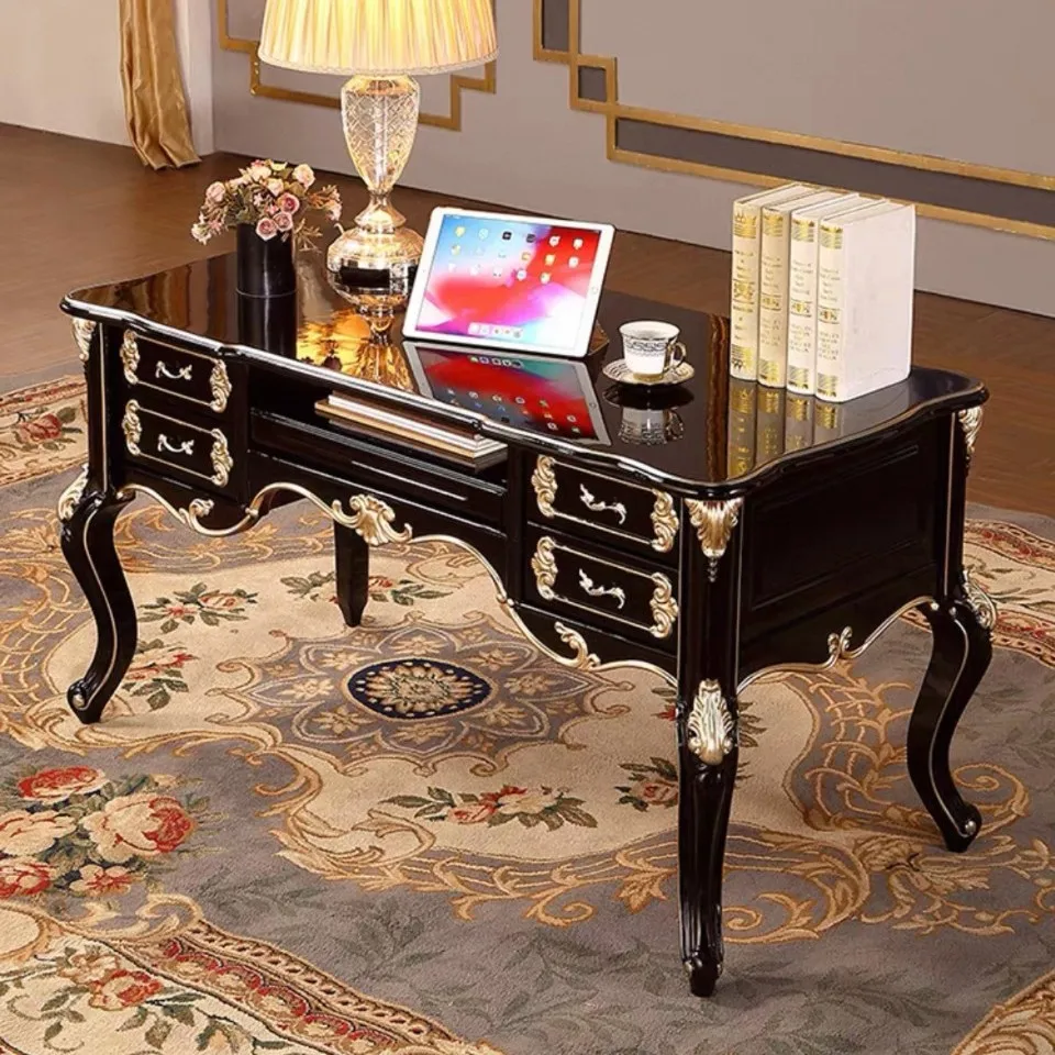 European style desk, red sandalwood color simple solid wood bedroom writing desk, small apartment study room, computer desk, des