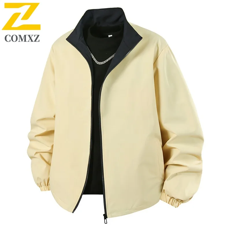 

COMXZ 2025 Mens Baseball Collar Jacket Spring Autumn Slim Fit Trendy Casual Coat