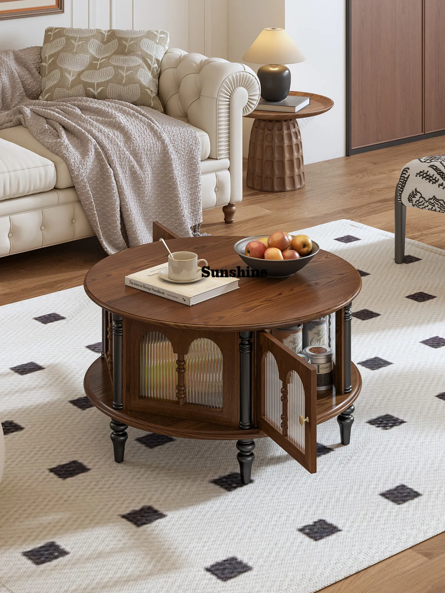 

Medieval coffee table round living room removable French retro storage round table